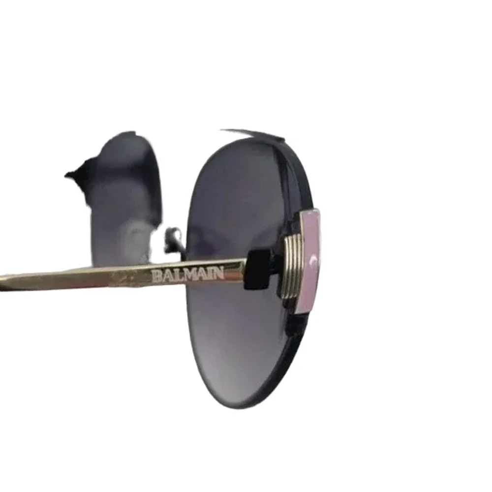 Balmain Black Gold Frame and Bridge Round Lens Aviator Unisex Sunglasses